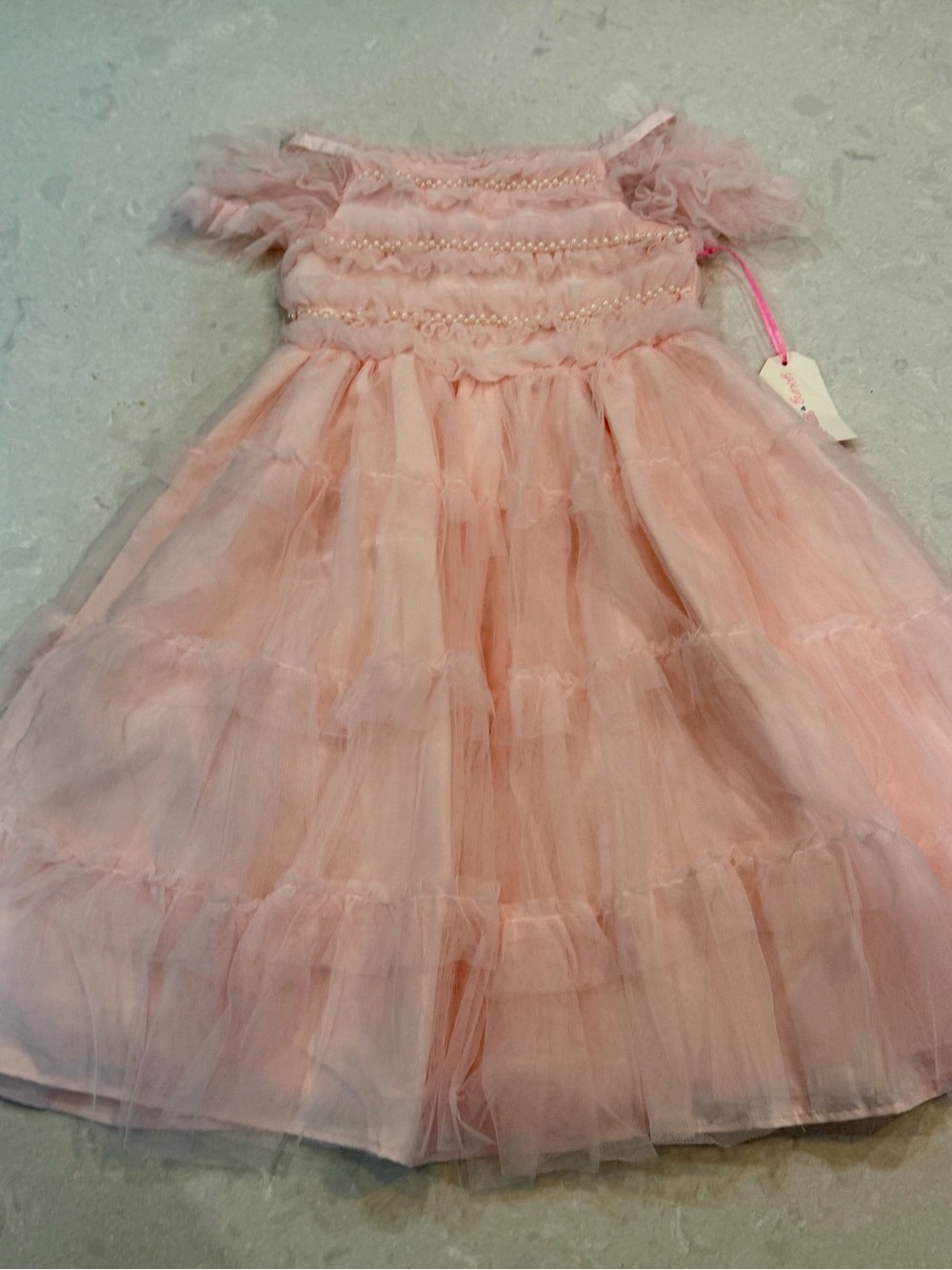 Young Hearts Girls Size 7 Blush Pink Pearl Tulle Party Dress NWT